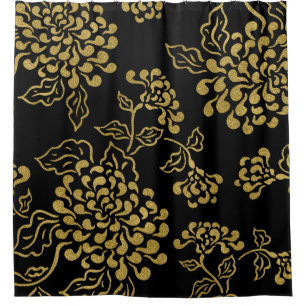 Golden Floral Design on Any Colour Shower Curtain