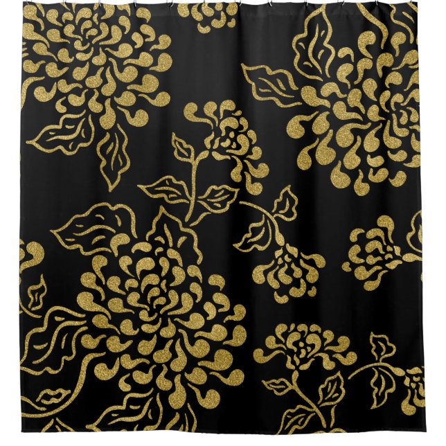Golden Floral Design on Any Colour Shower Curtain (Front)