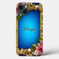 Golden Floral Design Roses Pearls sparkling gift