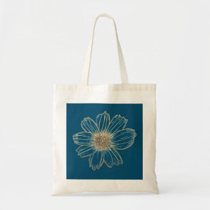 Golden Floral design teal blue Tote Bag
