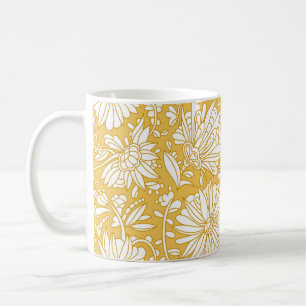 Golden floral doodle, abstract hand-drawn coffee mug