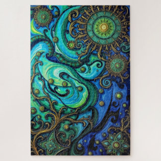 Golden Floral Elegance Jigsaw Puzzle