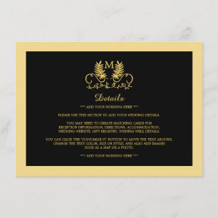 Golden Floral Emblem Wedding Detail Enclosure Card