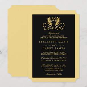 Golden Floral Emblem Wedding Invitation