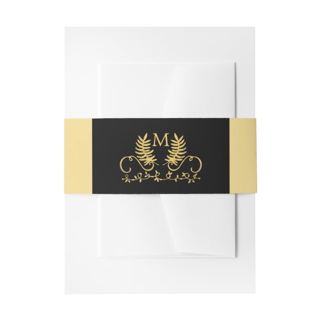 Golden Floral Emblem Wedding Invitation Belly Band (Front Example)