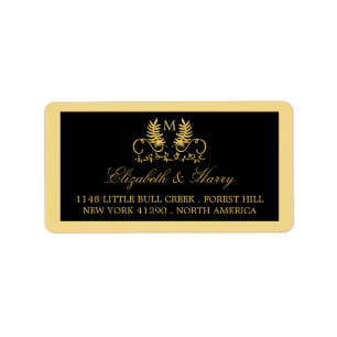 Golden Floral Emblem Wedding Label