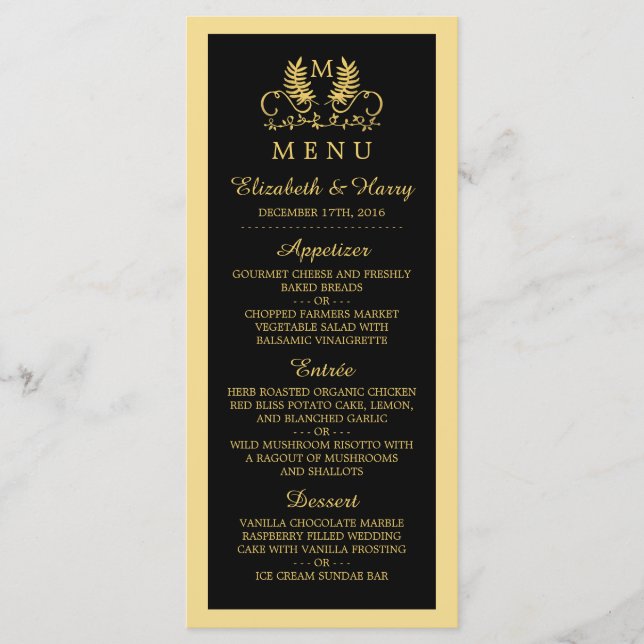Golden Floral Emblem Wedding Menu (Front)