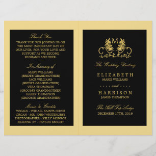 Golden Floral Emblem Wedding Program