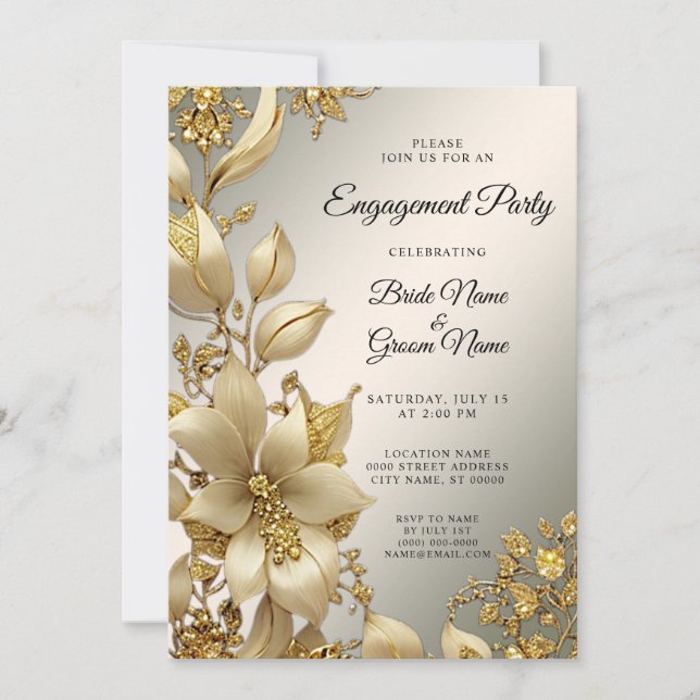 Golden Floral Engagement Invitation (Front)