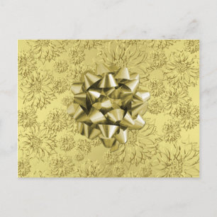 Golden Floral Foil Christmas Wrapping with Bow Holiday Postcard
