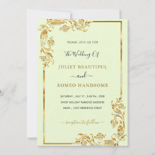 Golden Floral Frame Wedding Invitations Example