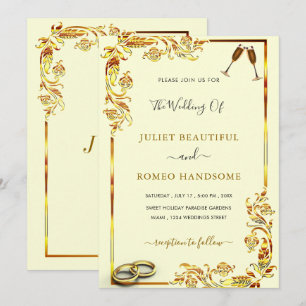 Golden Floral Framed Wedding Invitations Example
