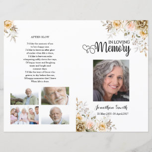 Golden floral Funeral Program template