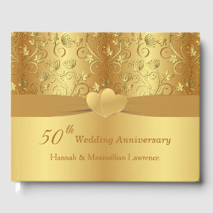 Golden Floral Hearts 50th Wedding Anniversary  Guest Book