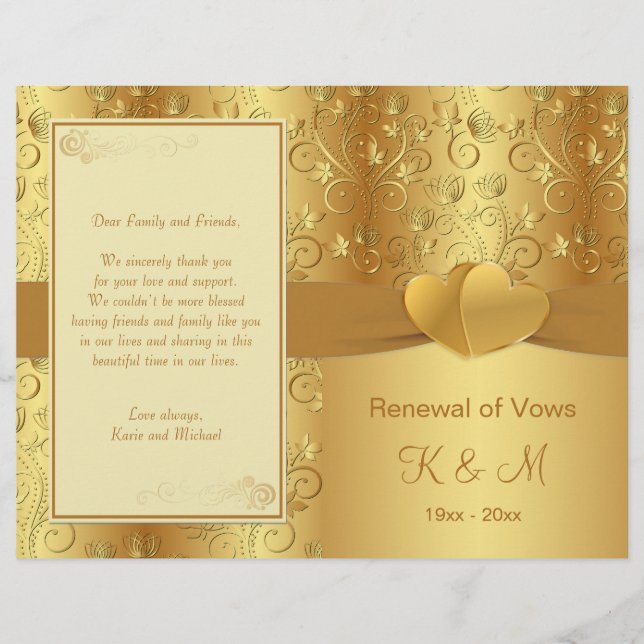 Golden Floral Hearts Renewal of Vows program (Front)