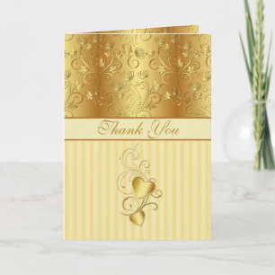 Golden floral, hearts Wedding Thank you Card