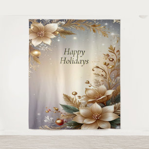 Golden Floral Holiday Backdrop Tapestry