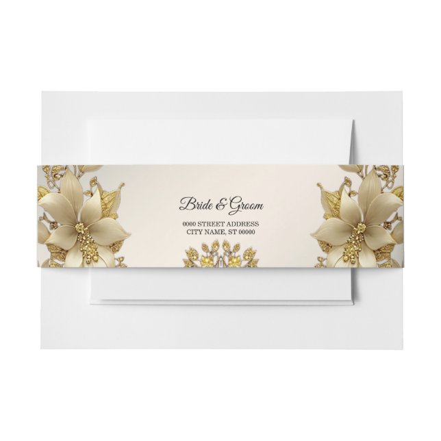 Golden Floral Invitation Belly Band (Front Example)