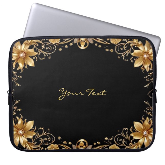 Golden Floral Laptop Sleeve (Front)