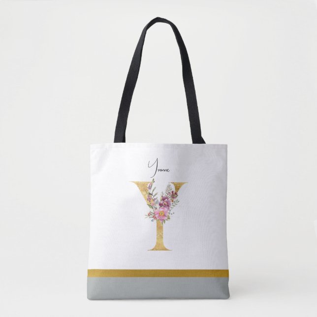 Golden Floral Letter Y Tote (Front)
