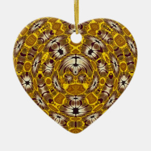 Golden Floral Mandala Boho Pattern Ceramic Tree Decoration