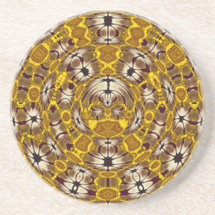 Golden Floral Mandala Boho Pattern Coaster
