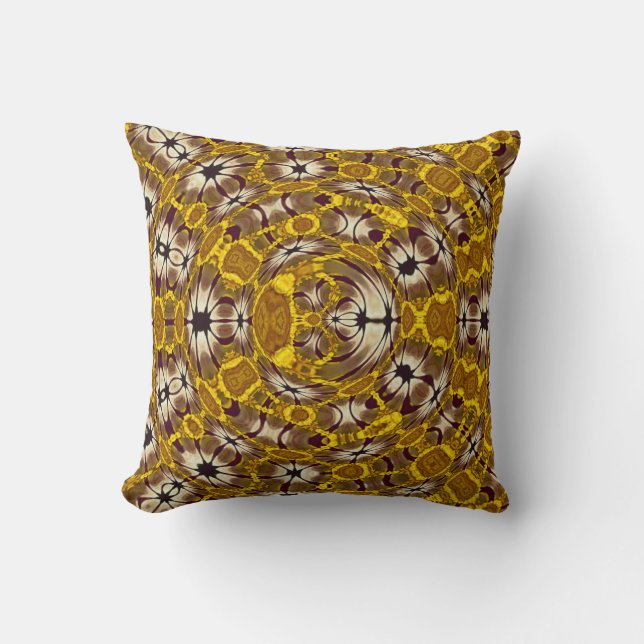 Golden Floral Mandala Boho Pattern Cushion (Front)