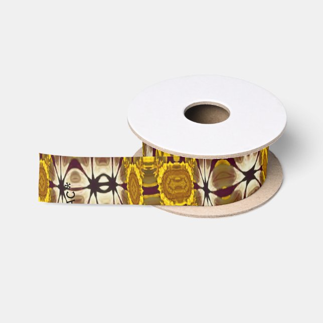 Golden Floral Mandala Boho Pattern Satin Ribbon (Spool)