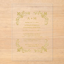 Golden Floral Minimalistic Wedding Invitation
