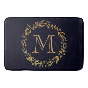 Golden Floral Monogram Bath Mat