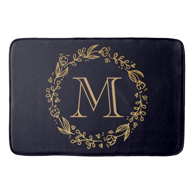 Golden Floral Monogram Bath Mat (Front)