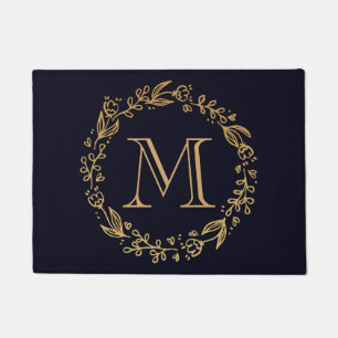 Golden Floral Monogram Doormat