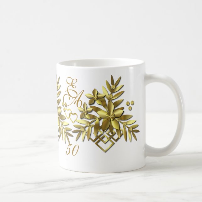 GOLDEN FLORAL ~ Monogram Mug (Right)