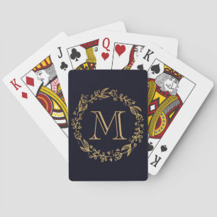 Golden Floral Monogram Playing Cards