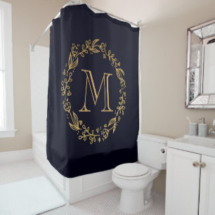 Golden Floral Monogram Shower Curtain