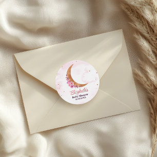 Golden Floral Moon Baby Shower Classic Round Sticker