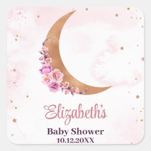 Golden Floral Moon Baby Shower  Square Sticker