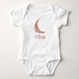 Golden Floral Moon Custom Name Baby Bodysuit
