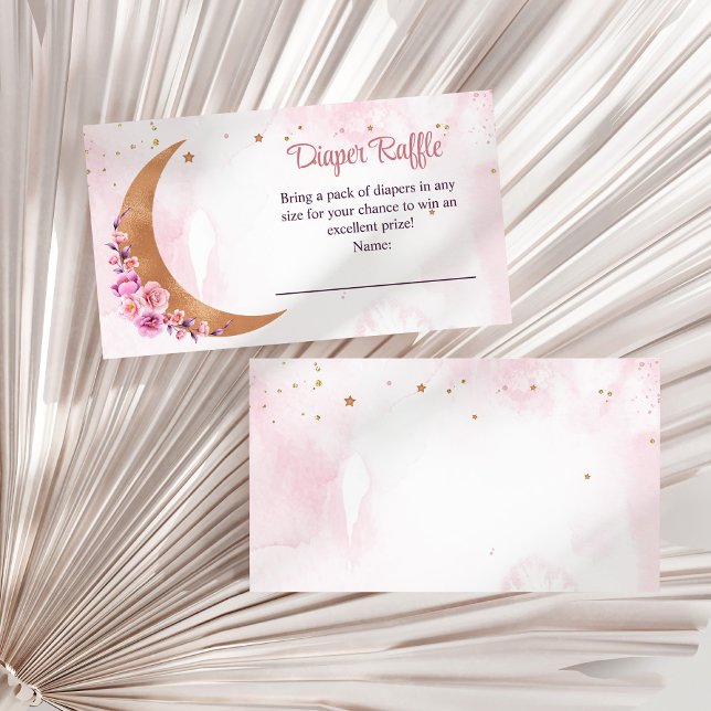 Golden Floral Moon Diaper Raffle Enclosure Card (Golden Floral Moon Diaper Raffle Enclosure Card on a white dry palm leaf.)