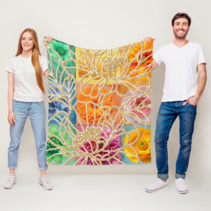 Golden Floral Mosaic Fleece Blanket