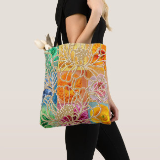 Golden Floral Mosaic Tote Bag