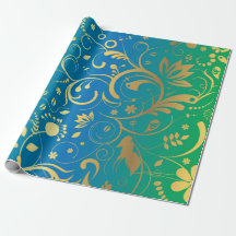 Golden Floral on Green and Blue Gradient Back