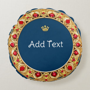 Golden Floral Ornament Frame with Crown Round Cushion
