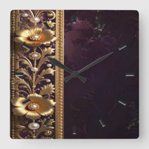 Golden Floral Ornament Wall Clock