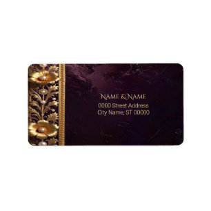 Golden Floral Ornament with Pearls Address Label