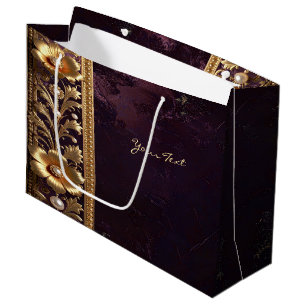 Golden Floral Ornament with Pearls Gift Bag