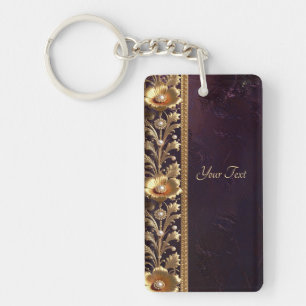 Golden Floral Ornament with Pearls Keychain