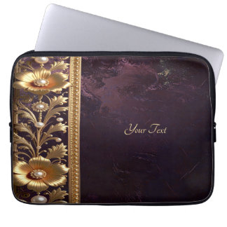 Golden Floral Ornament with Pearls Laptop Sleeve