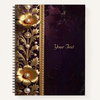 Golden Floral Ornament with Pearls Notebook