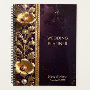Golden Floral Ornament with Pearls Planner